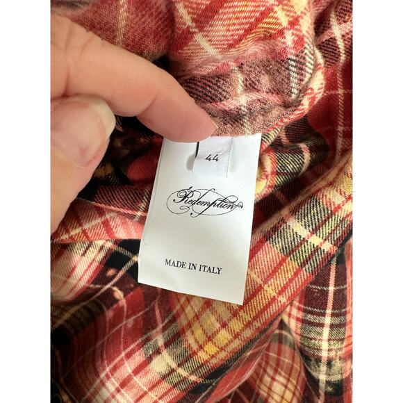 NWT Redemption Handmade Distressed Olive Military Shirt with Plaid Hem 44 / M - Picture 10 of 14